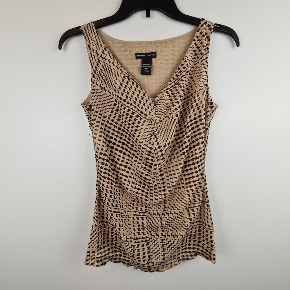 New‎ York & Company Women's XS Sleeveless Top Veige Black Rouched Babydoll Y2K
